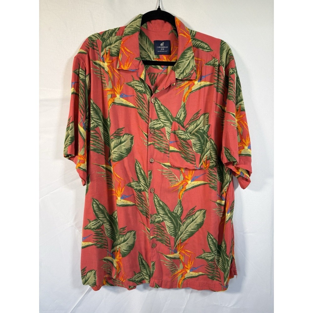 Caribbean Joe Shirt Size L Tropical‎ Hawaiian Short Sleeve Button Up